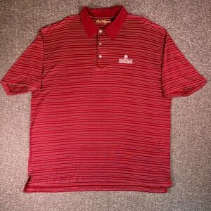 Ben Hogan Mens Large‎ Golf Polo Shirt Red Striped Tampa Palms Golf Club Casual